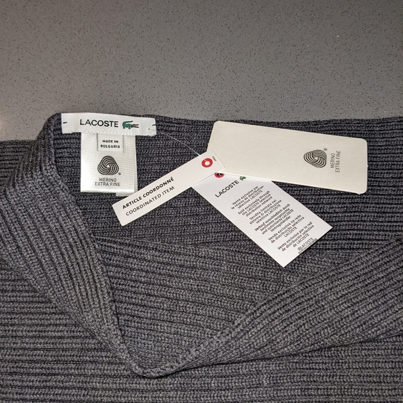 LACOSTE 100% Merino Wool Scarf, Grey - Picture 6 of 6